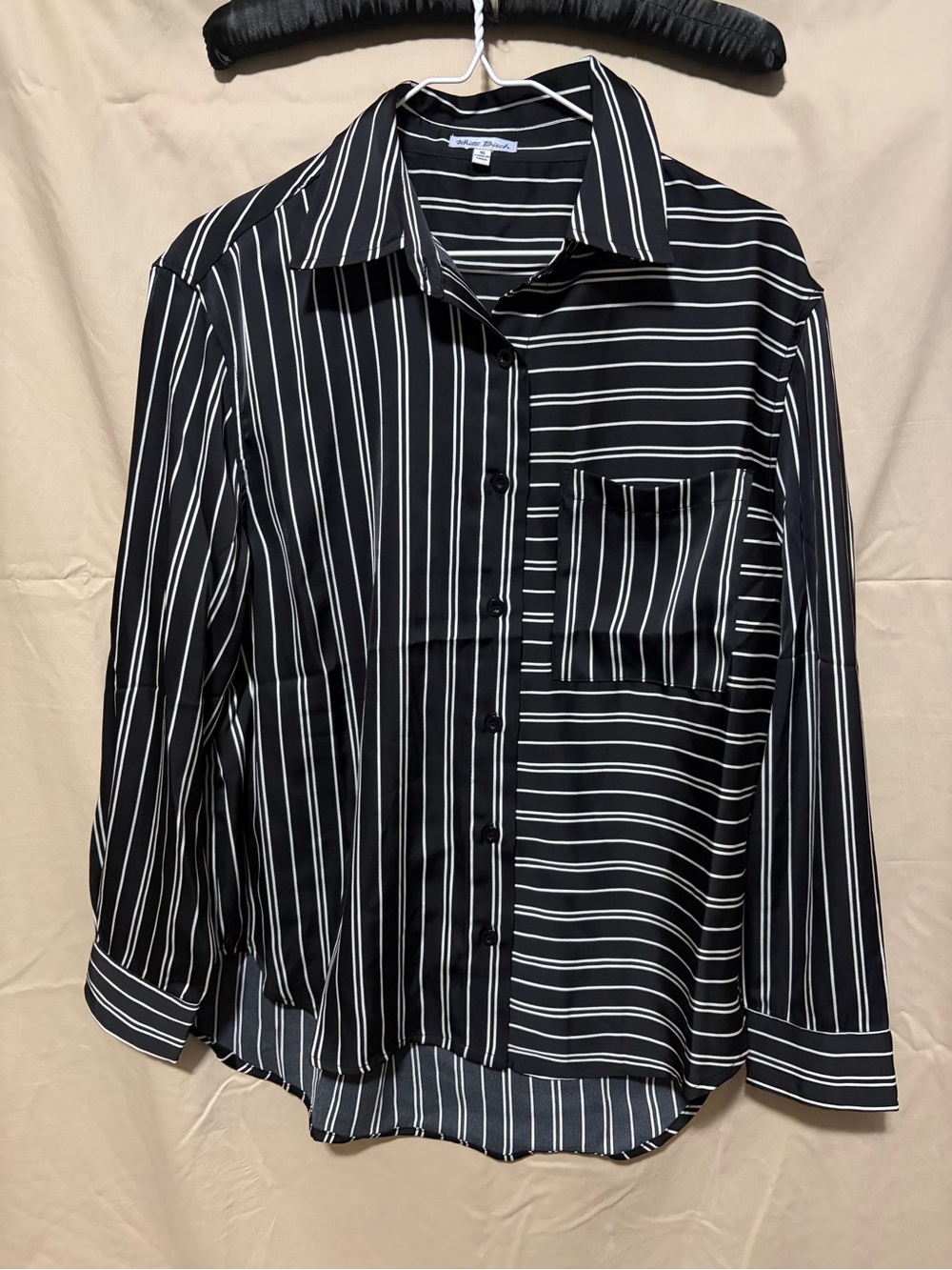 white birch Black and White Striped Button-Front Blouse